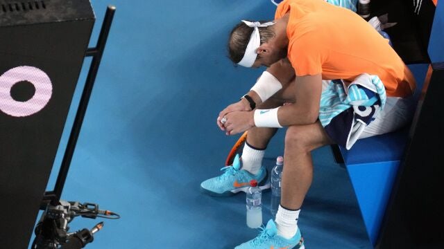 Nadal, instantes después de lesionarse en el partido ante McDonald