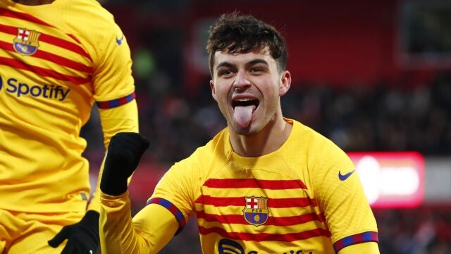Pedri celebra el gol que marcó al Girona