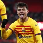 Pedri celebra el gol que marcó al Girona