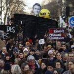 Manifestación en París contra el retraso de la edad de jubilación a los 64 años planteada por el Gobierno