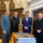 Acto de restitución de las piezas en el que han participado el secretario general de Cultura y Deporte, Víctor Francos; el jefe de la Comandancia de la Guardia Civil de Soria, Andrés Manuel Velarde; el obispo de la Diócesis de Burgo de Osma, Abilio Martínez; y el alcalde Noviercas, Pedro Jesús Millán. También ha contado con la asistencia del subdelegado Gobierno en Soria, Miguel Latorre.