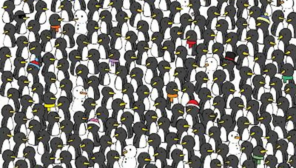 Encuentra los tres gatos camuflados entre los pingüinos | Fuente: dudolf.com