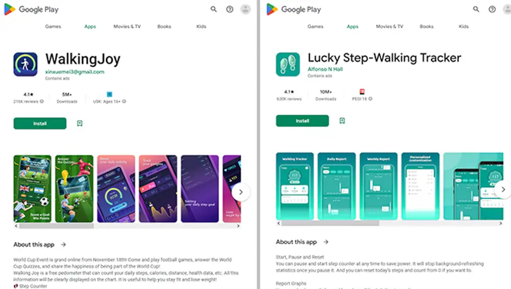 WalkingJoy y Lucky Step - Walking Tracker en Google Play Store.