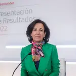 La presidenta de Banco Santander, Ana Botín, durante la presentación de los resultados del año 2022, en la Ciudad Grupo Santander de Boadilla del Monte
