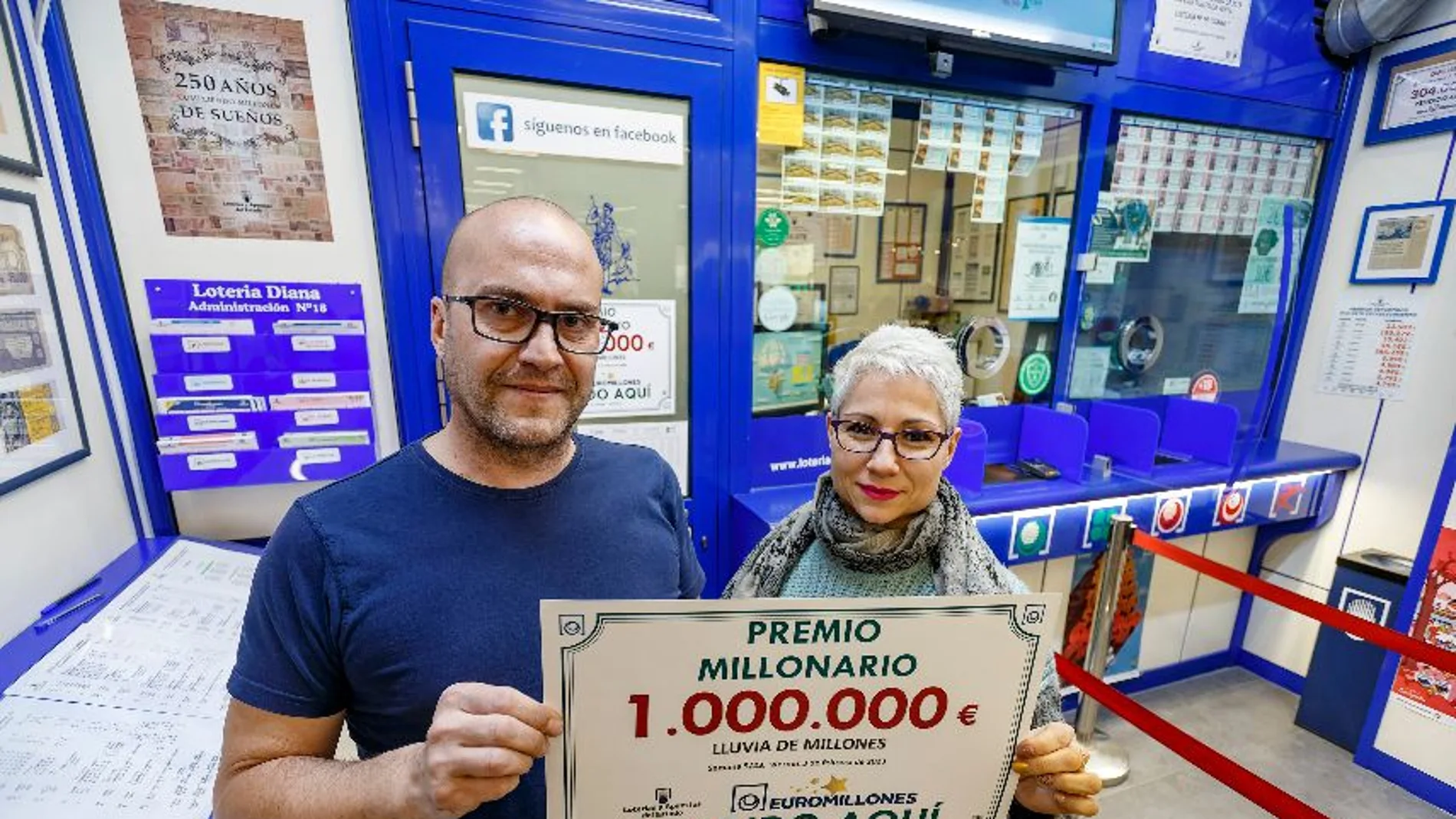 Premio de un millón de euros del sorteo de Euromillones validado en la Administración de Loterías numero 18 de Burgos