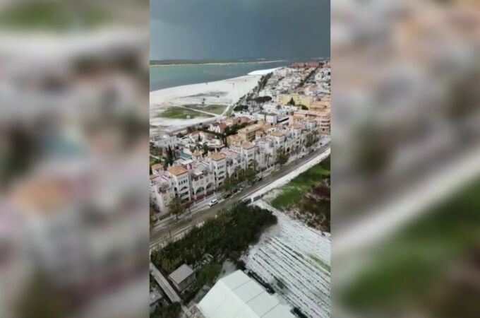 Espectacular granizada en Sanlúcar de Barrameda a vista de dron