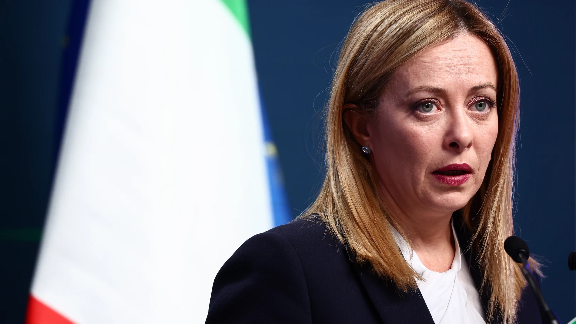 Brussels (Belgium), 10/02/2023.- Italy's Prime Minister Giorgia Meloni gives a press conference the day after a special meeting of the European Council in Brussels, Belgium, 10 February 2023. (Bélgica, Italia, Bruselas) EFE/EPA/STEPHANIE LECOCQ
