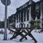 The city center damaged by Russian shelling in Bakhmut, Donetsk region, Ukraine, Sunday, Feb. 12, 2023. 