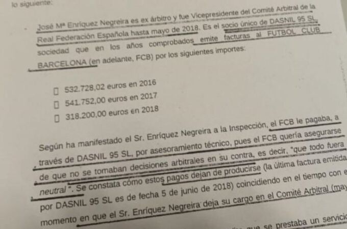 Negreira reconoció por escrito que aconsejaba al Barcelona desde un punto de vista directivo sobre comités 