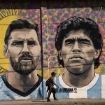 Un mural de Messi y Maradona en Argentina