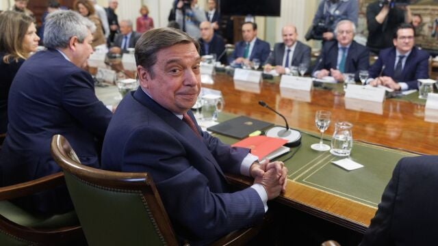 El ministro de Agricultura, Pesca y Alimentación, Luis Planas (c), preside el pleno del Observatorio de la Cadena Alimentaria