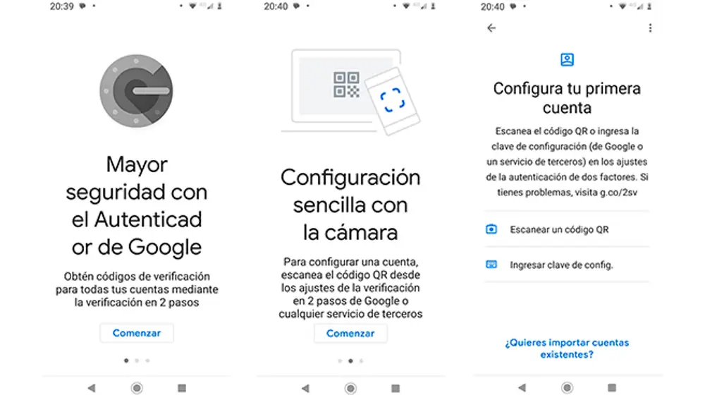 Configuración inicial de la app Google Authenticator.