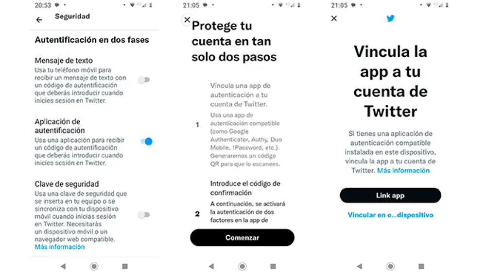 Activando la aplicación de autentificación desde la app de Twitter.