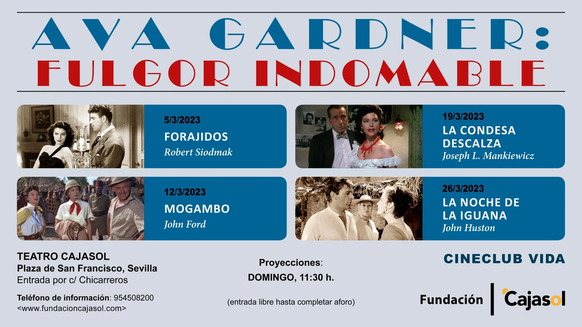 Cartel del ciclo 'Ava Gardner: Fulgor indomable', en la Fundación Cajasol. FUNDACIÓN CAJASOL 02/03/2023