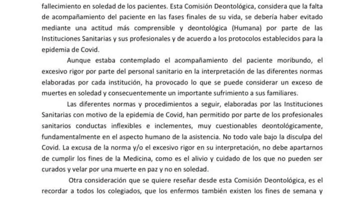 Comunicado del Colegio de Médicos de Burgos que ha generado la polémica