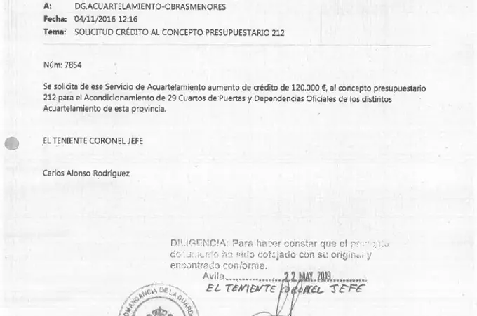 El desbloqueo de 120.000 euros para obras en Ávila hizo saltar las alertas de la corrupción en la Guardia Civil