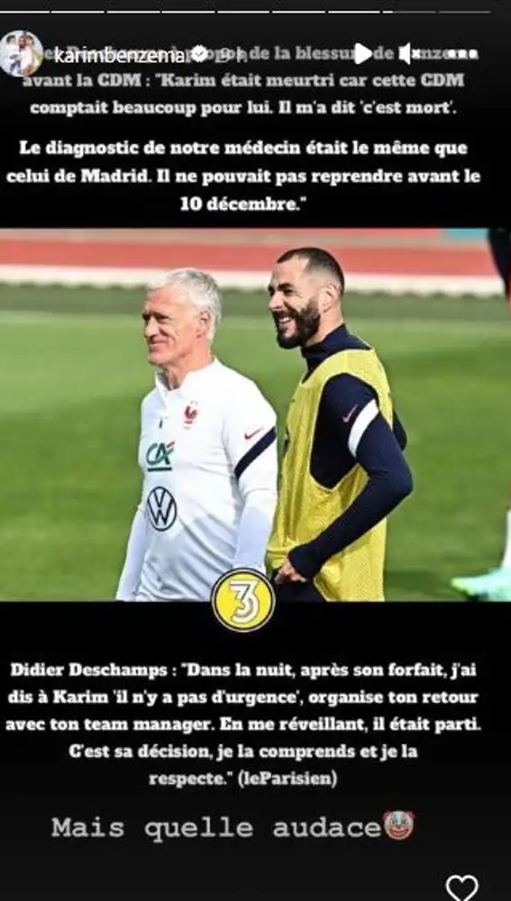 Respuesta de Benzema en Instagram