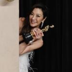  Michelle Yeoh with her Oscar for Best Actress for 'Everything Everywhere All at Once' in the press room during the 95th annual Academy Awards ceremony at the Dolby Theatre in Hollywood, Los Angeles, California, USA, 12 March 2023. The Oscars are presented for outstanding individual or collective efforts in filmmaking in 24 categories
