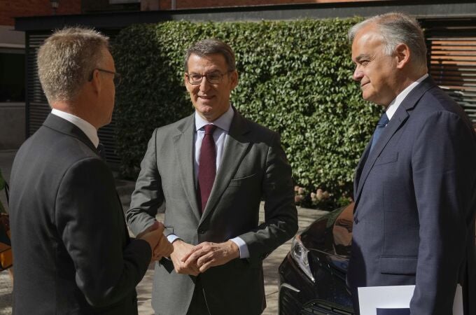 El presidente del PP Alberto Núñez Feijóo con el embajador de Suecia, Teppo Tauriainen