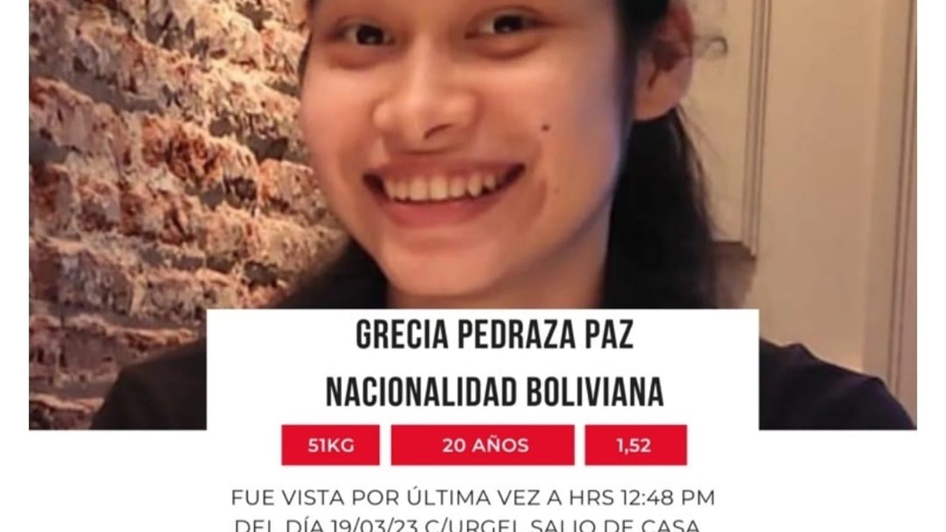 Desaparecida en Madrid una joven boliviana de 20 años. CEDIDA. 22/03/2023