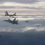 El espectacular vídeo del vuelo de dos cazabombarderos B-52 de Estados Unidos flanqueado por cazas F-18 españoles