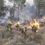 Una veintena de bomberos murcianos trabajan en el incendio forestal