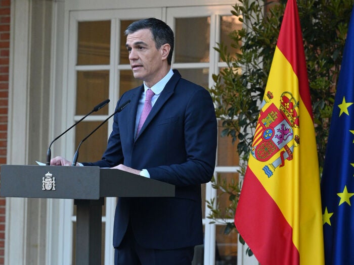 Pedro Sánchez, durante su declaración institucional en Moncloa