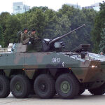 Polish Army KTO Rosomak with small propellers at the back of the vehicle
