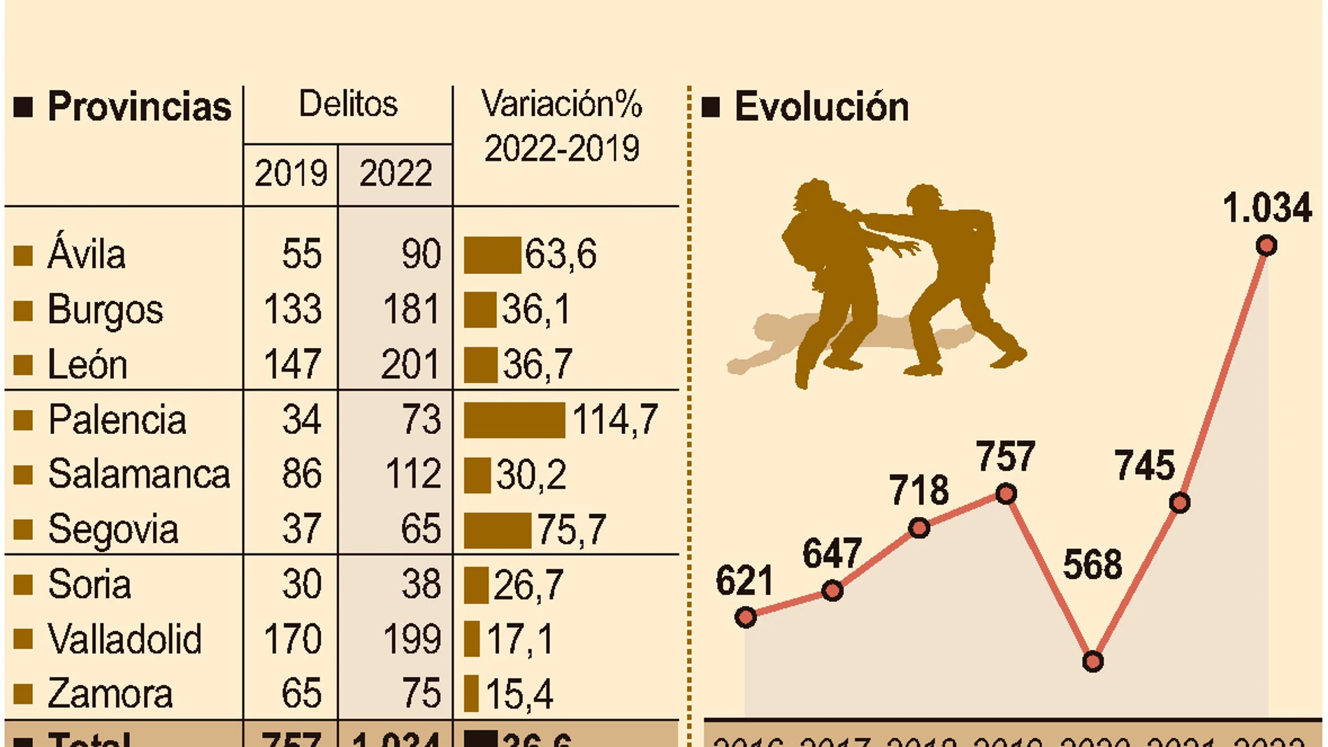 Delitos de lesiones y riñas en Castilla y León