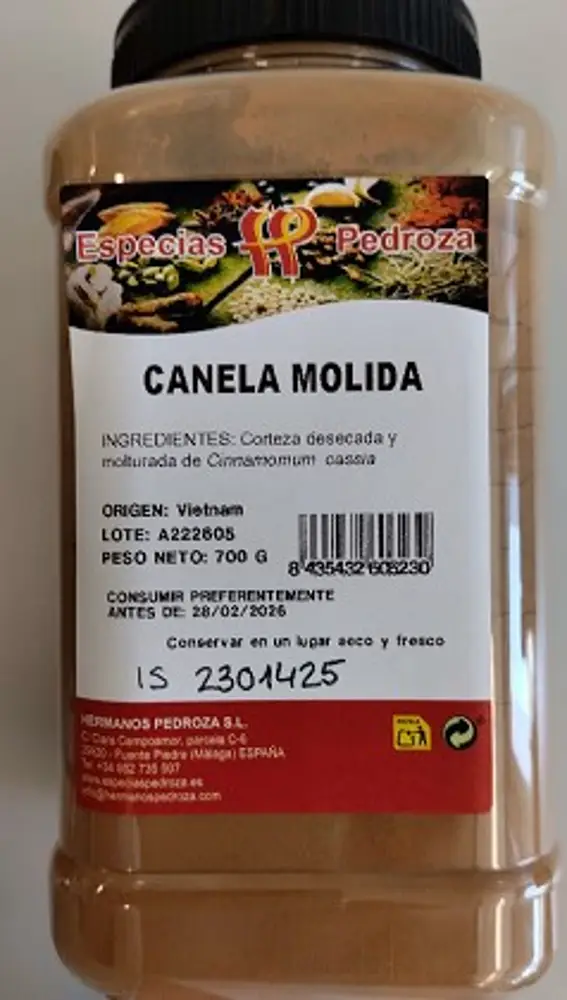Alert due to the presence of the Clostridium perfringens bacterium in this ground cinnamon distributed in Spain