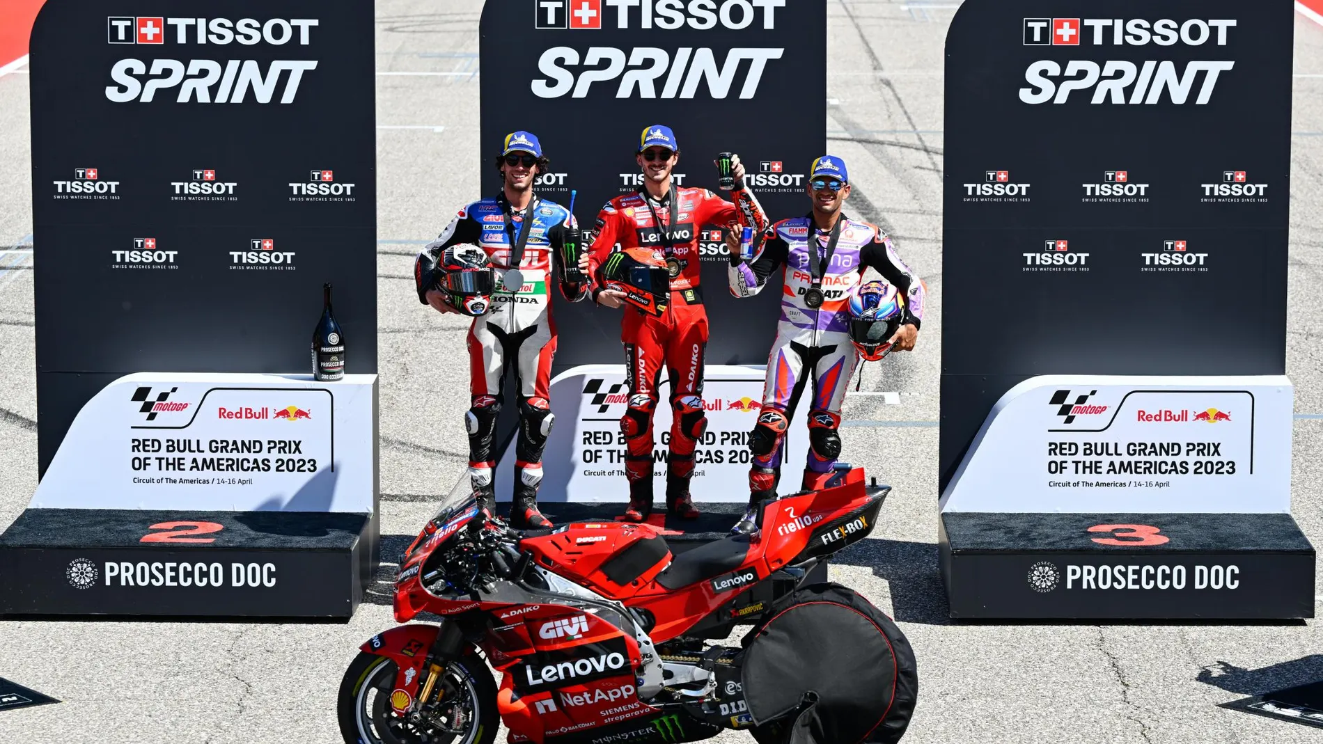 Bagnaia, Rins y Martín, en el podio de la Sprint de Austin