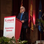 El presidente de Foment del Treball, Josep Sánchez Llibre, durante la asamblea general que la patronal catalana ha celebrado hoy.