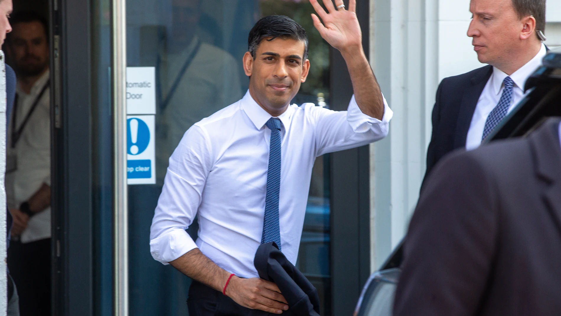 April 17, 2023, London, England, United Kingdom: UK Prime Minister RISHI SUNAK is seen leaving London Screen Academy after delivering his speech on plans to improve math education. 17/04/2023