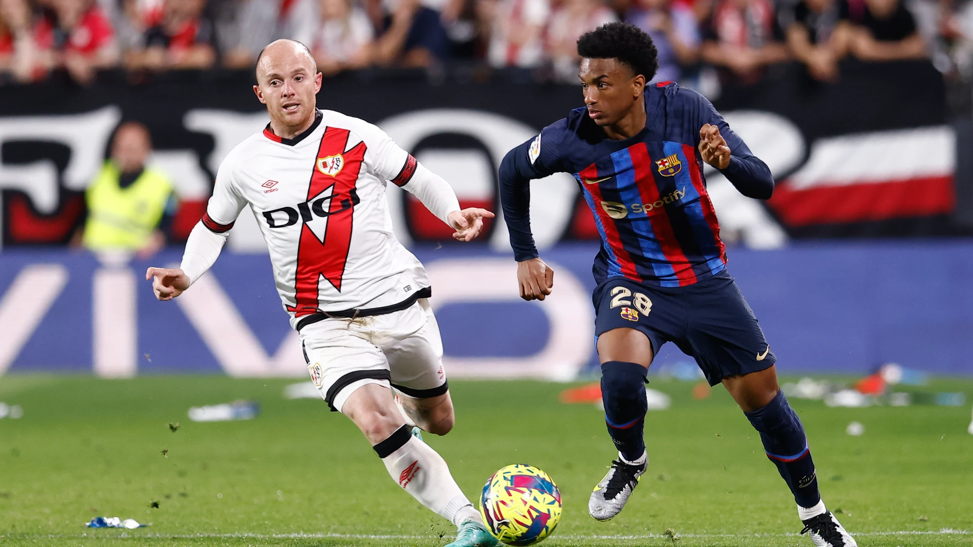 Alejandro Balde of FC Barcelona in action during the spanish league, La Liga Santander, football match played between Rayo Vallecano and FC Barcelona at Estadio de Vallecas on April 26, 2023, in Madrid, Spain. Oscar J. Barroso / Afp7 26/04/2023 ONLY FOR USE IN SPAIN