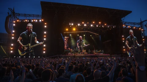 Bruce Springsteen and the E Street Band perform, Friday, April 28, 2023, at the Olympic Stadium of Montjuic in Barcelona, Spain. Bruce Springsteen and The E Street Band kick off a new world tour six years after "The Boss" held his last concert of The River Tour in Australia.