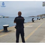 Agente de la Policía Nacional, de vigilancia en el puerto de Palma