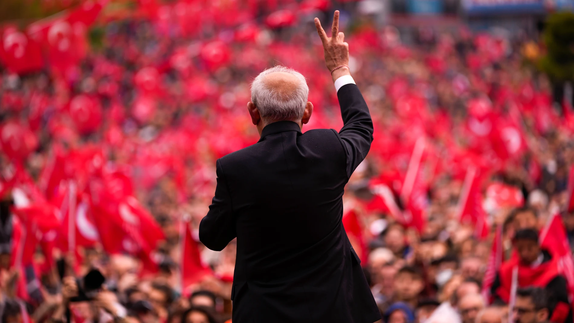Kemal Kilicdaroglu, leader of Turkey's main opposition Republican People's Party, CHP, speaks at a campaign rally in Tekirdag, Turkey, on Thursday, April 27, 2023. Kilicdaroglu, the main challenger to President Recep Tayyip Erdogan in the May 14 election, cuts a starkly different figure than the incumbent who has led the country for two decades. As the polarizing Erdogan has grown increasingly authoritarian, Kilicdaroglu has a reputation as a bridge builder and vows to restore democracy. (AP Photo/Francisco Seco)