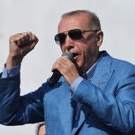 El presidente turco, Recep Tayyip Erdogan, en un mitin en Estambul