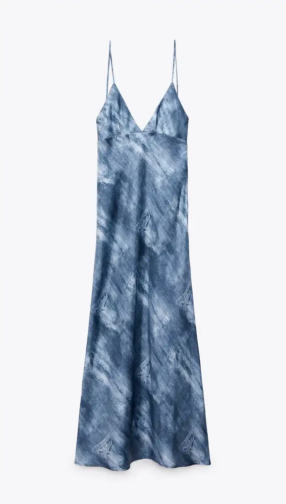 vestido lencero estampado denim 67 Denim print slip dress