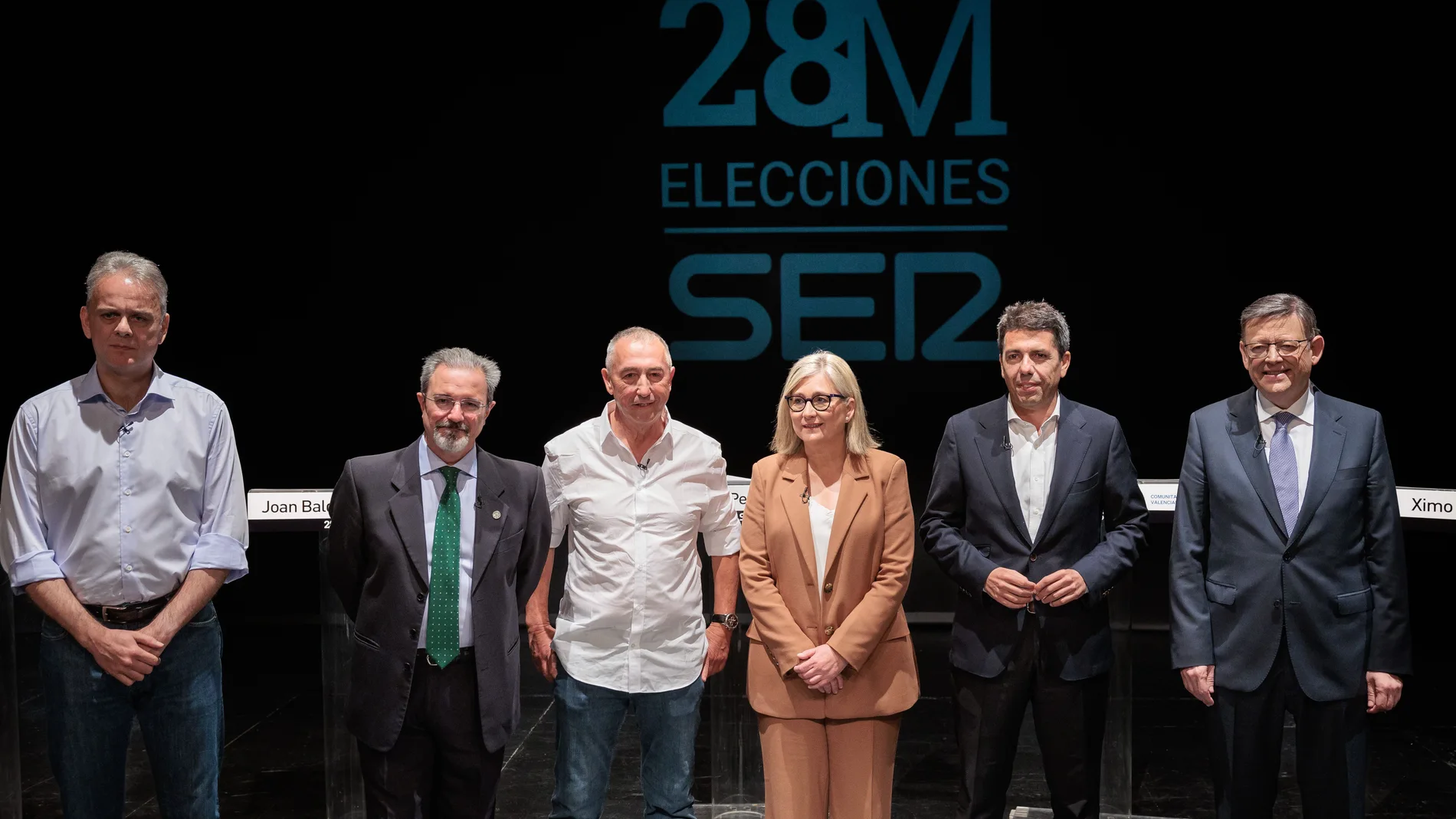 Héctor Illueca (UP), Carlos Flores (Vox), Joan Baldoví (Compromís), Mamen Peris (Cs), Carlos Mazón (PP) y Ximo Puig (PSPV)