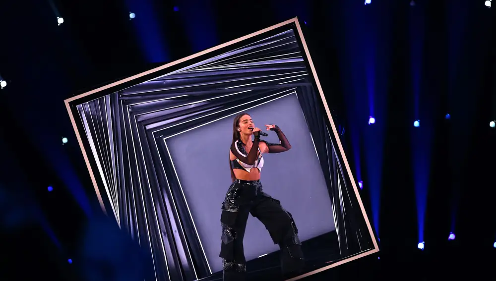 Noa Kirel of Israel performs on the stage at the first semi-final of the 67th annual Eurovision Song Contest (ESC) at the M&S Bank Arena in Liverpool, Britain