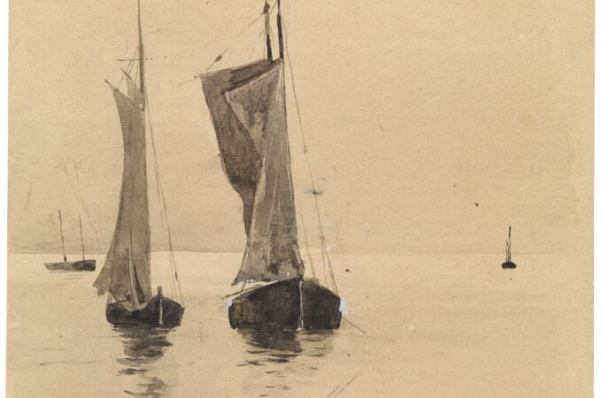 Esta acuerela titulada "Dos barcas de vela en Venecia, 1885" forma parte de los antiguos cuadernos del autor