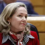 Nadia Calviño en sesión de control al Gobierno en el Senado