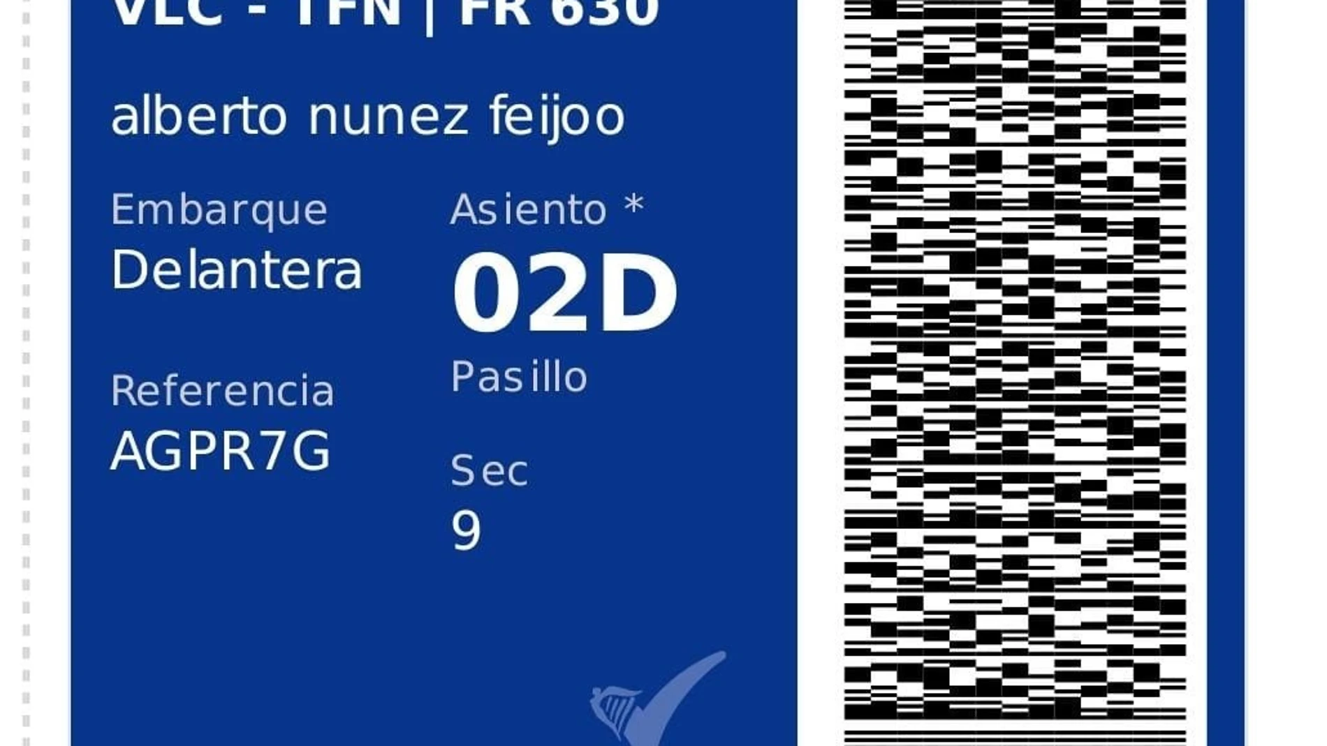 El PP ve "desesperación" del PSOE por cuestionar el vuelo de Feijóo a Tenerife y muestra su tarjeta de embarque