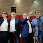 Illa, Collboni, Sánchez y Zapatero, en un acto electoral durante las municipales con la alcaldesa de Sabadell