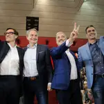 Illa, Collboni, Sánchez y Zapatero, en un acto electoral durante las municipales con la alcaldesa de Sabadell