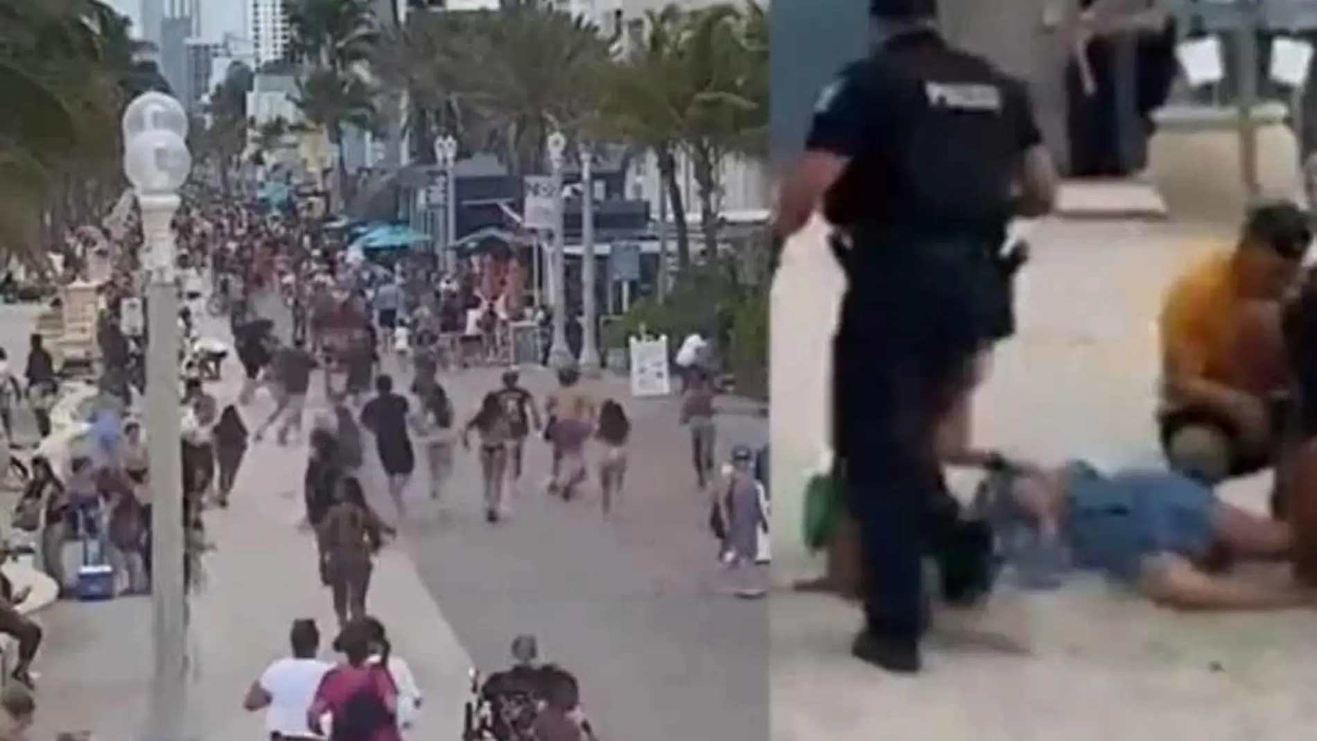 Captura del momento en el que se produjo el tiroteo este lunes en el paseo de la playa de Hollywood, una ciudad a 30 kilómetros de Miami