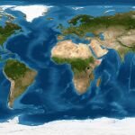 Earth flat view from space. Detailed World physical map on global satellite photo. Elements of this image furnished by NASA