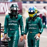 El piloto español Fernando Alonso del equipo Aston Martin junto a su compañero Lance Stroll 
