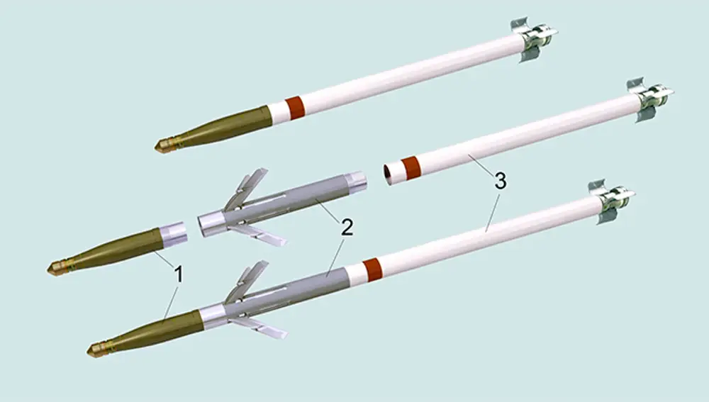 Ejemplo de un misil Hydra 70 antes y después de equiparse con APKWS.